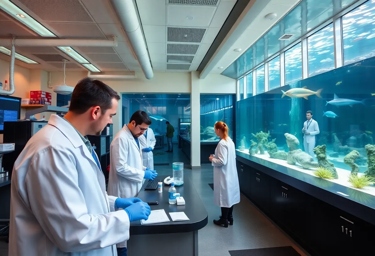 View of the new research facility at the Albuquerque BioPark aquarium, focusing on marine conservation.