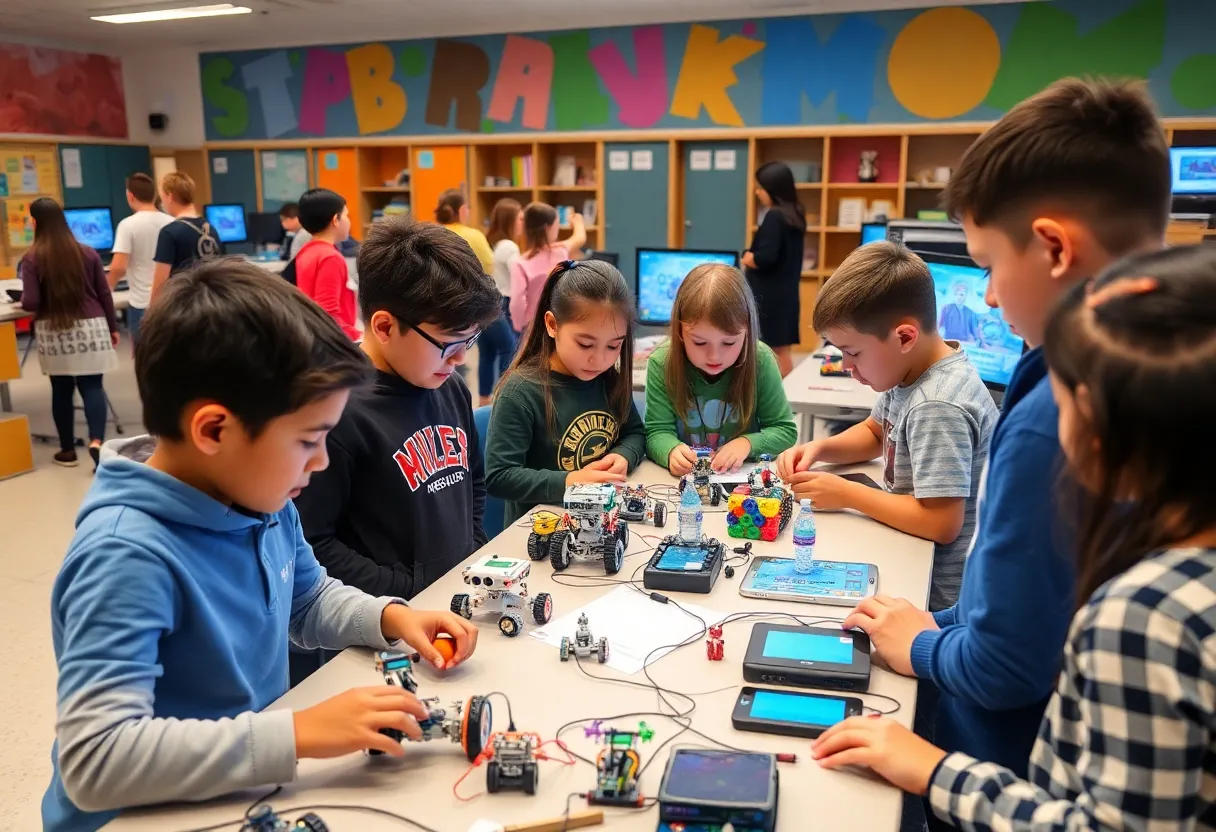 Students participating in hands-on STEM activities at the ABQ School of Excellence event.