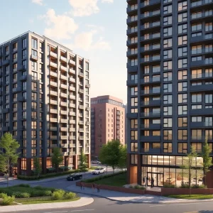 Illustration of residential towers designed for affordable housing in Albuquerque