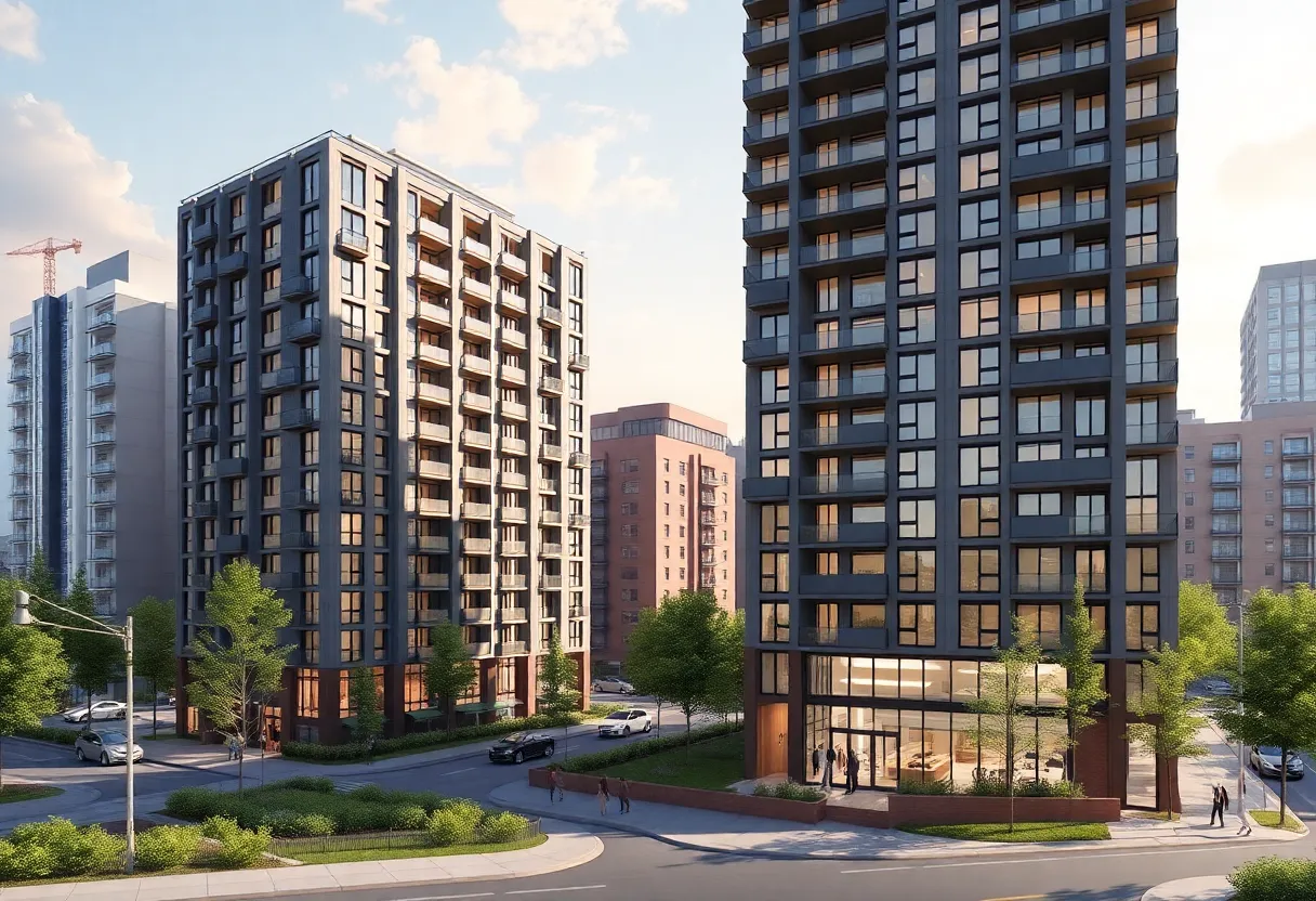 Illustration of residential towers designed for affordable housing in Albuquerque