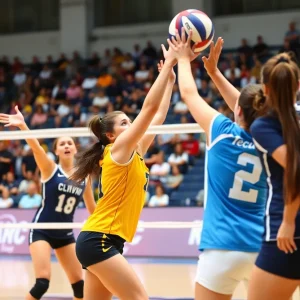 Aggies women's volleyball team during a match against Utah Valley