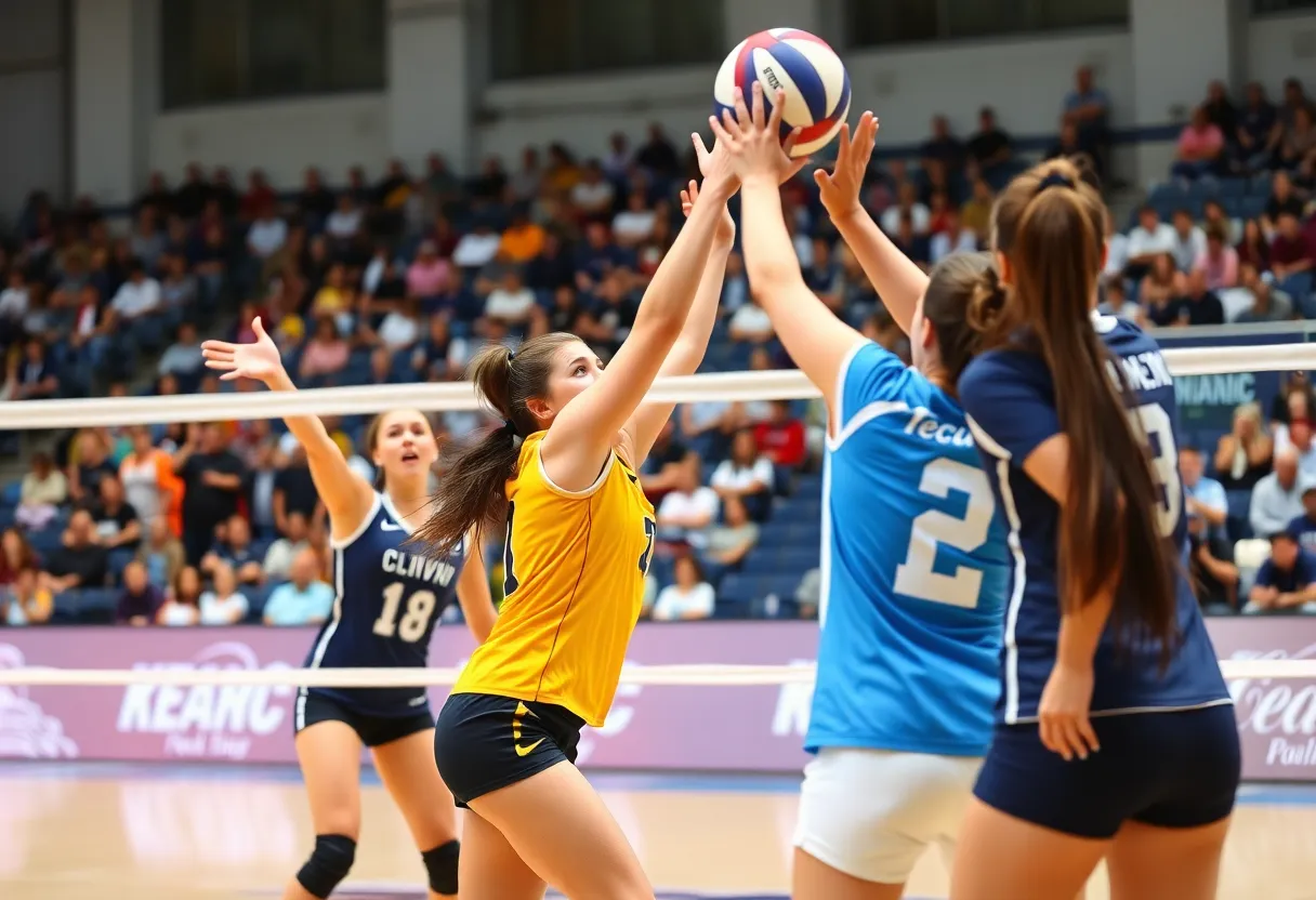 Aggies women's volleyball team during a match against Utah Valley