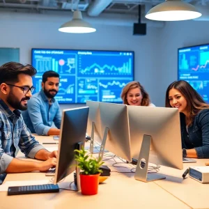 Entrepreneurs collaborating on cybersecurity solutions