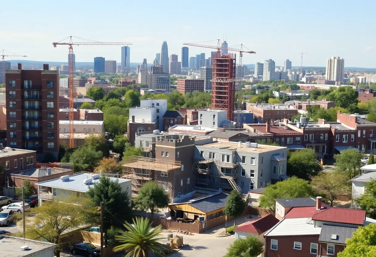Urban redevelopment scene showcasing affordable housing construction in Albuquerque.