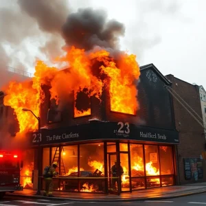 Firefighters battling a blaze at a commercial building in Albuquerque.