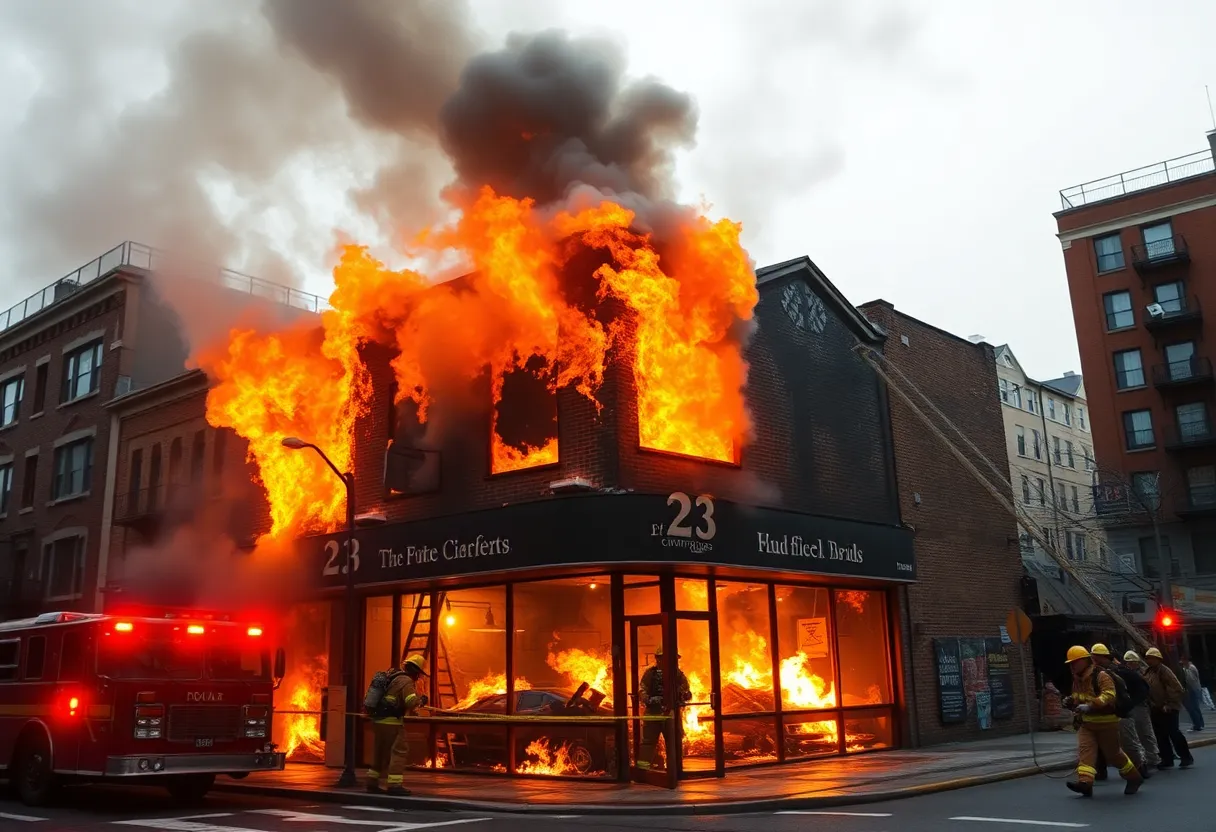 Firefighters battling a blaze at a commercial building in Albuquerque.