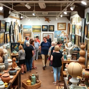 Visitors enjoying the End of Year Art Show at The 8th House gallery in Albuquerque