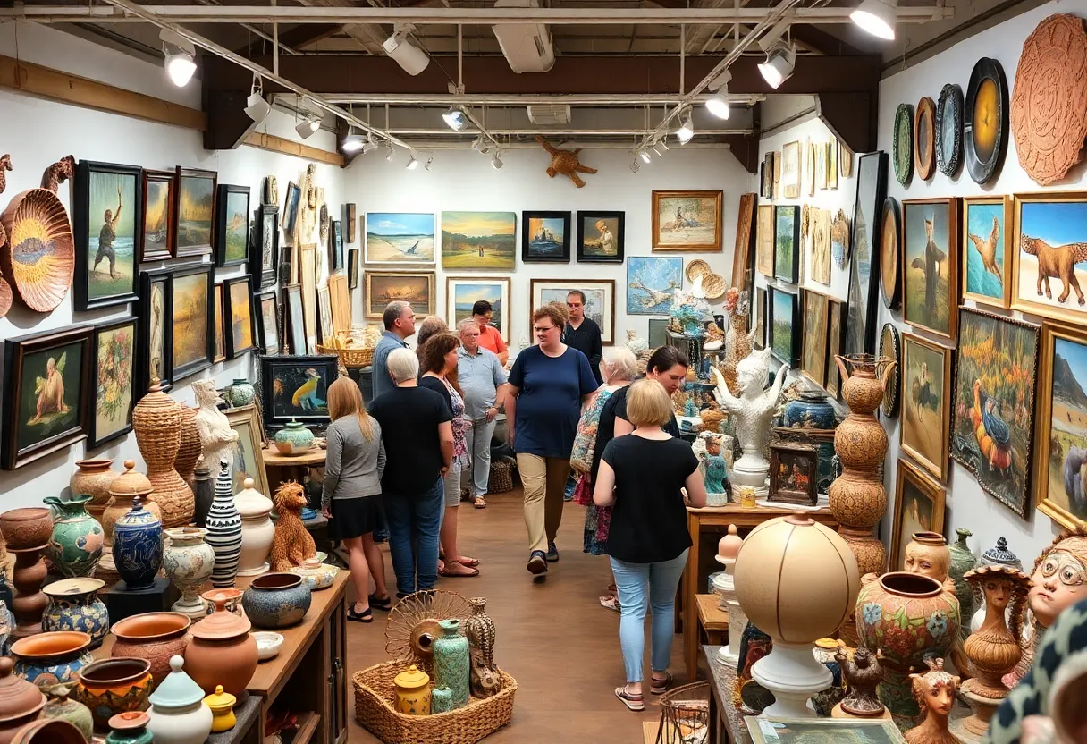 Visitors enjoying the End of Year Art Show at The 8th House gallery in Albuquerque