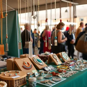 Artisan jewelry displayed at the Old Town market in Albuquerque