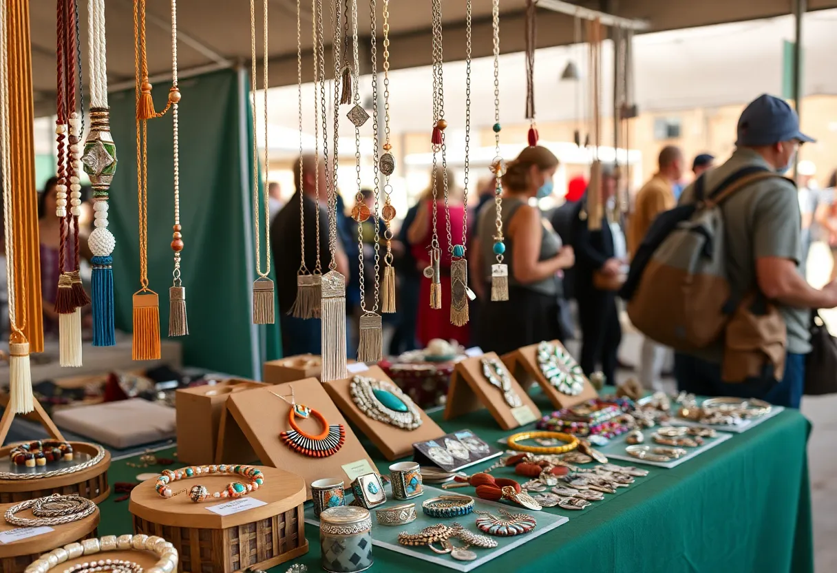 Artisan jewelry displayed at the Old Town market in Albuquerque