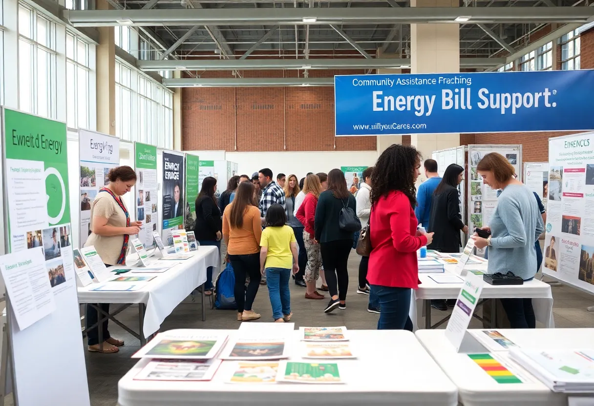 Families at Albuquerque assistance fair discussing energy bill support