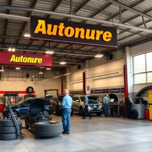 Interior view of Albuquerque Auto Repair and Tire with staff working on vehicles.