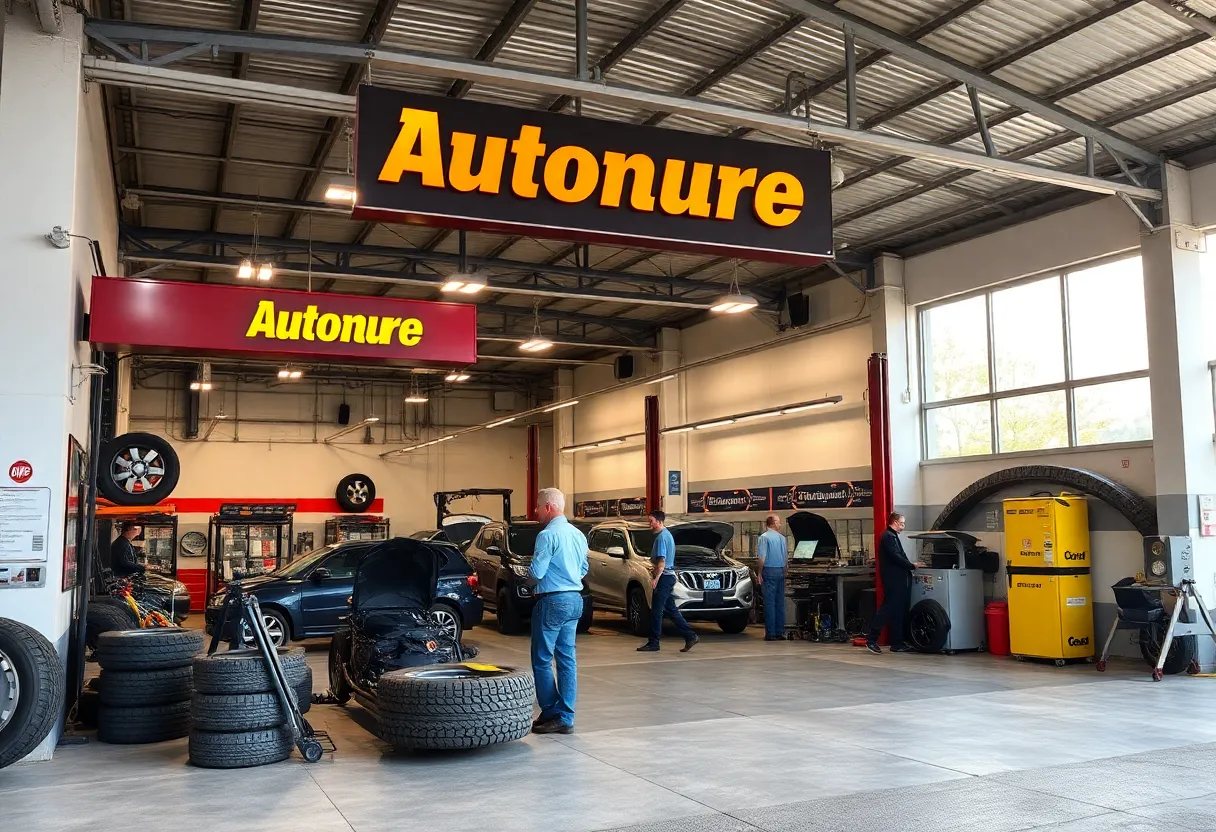 Interior view of Albuquerque Auto Repair and Tire with staff working on vehicles.