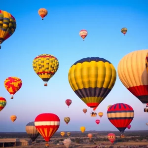 Colorful hot air balloons in the sky during the Albuquerque International Balloon Fiesta