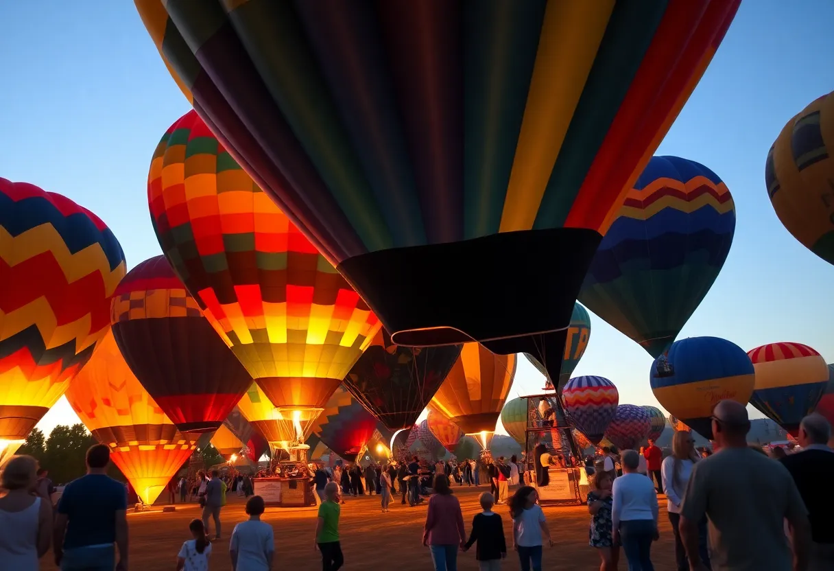 Hot air balloons rising at dawn during the Albuquerque Balloon Fiesta
