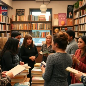 Albuquerque book launch event featuring diverse attendees and vibrant cultural displays.