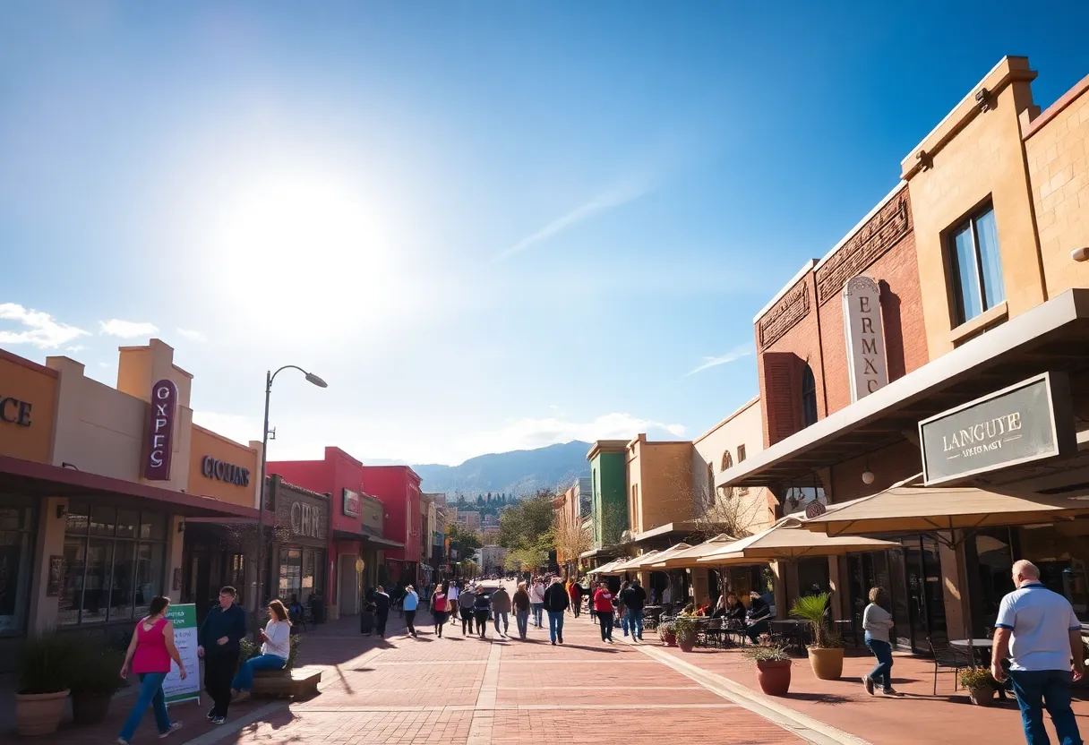 Cityscape of Albuquerque highlighting local businesses and outdoor activities.