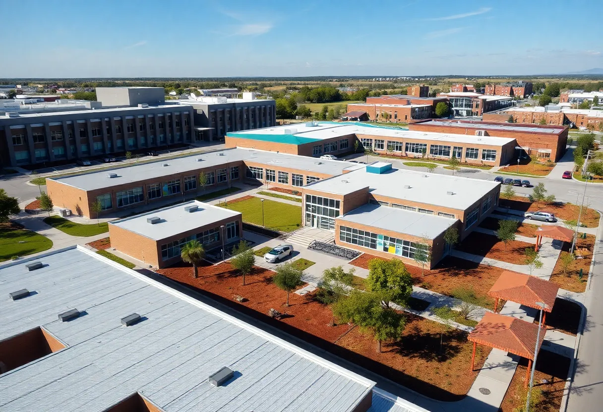 Newly expanded charter school campus in Albuquerque with modern architecture