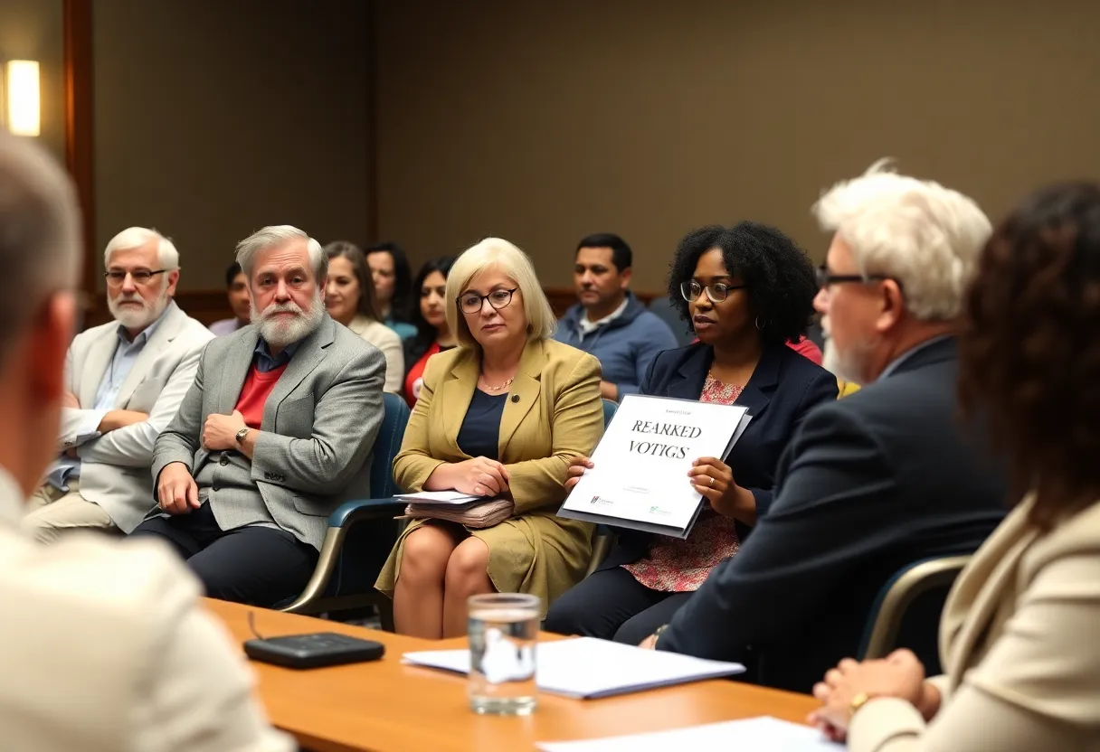 A diverse group of advocates addressing the Albuquerque City Council about ranked-choice voting