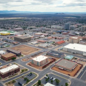 Aerial view of construction sites in Albuquerque, illustrating development and economic growth.