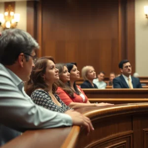 Tense courtroom scene during the murder trial in Albuquerque