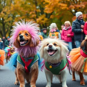 Dogs in costumes during the Albuquerque Dog Parade