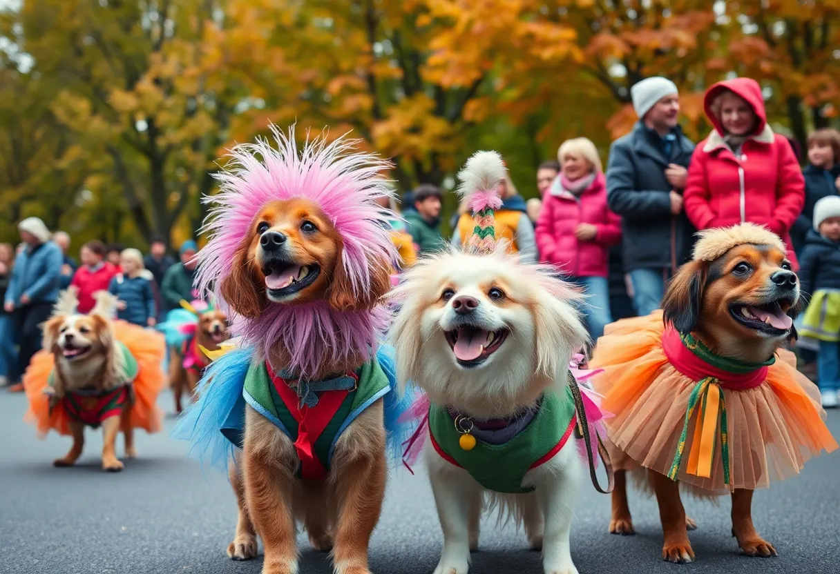 Dogs in costumes during the Albuquerque Dog Parade