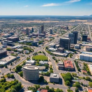 Aerial view of Albuquerque city highlighting development and infrastructure.