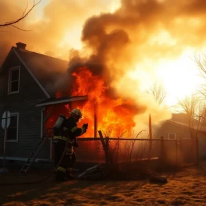 Firefighters combating a fire at an abandoned home in Albuquerque