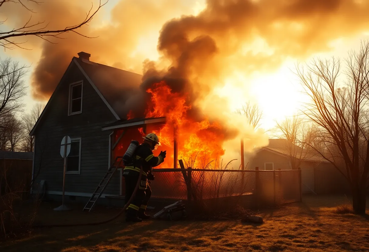 Firefighters combating a fire at an abandoned home in Albuquerque