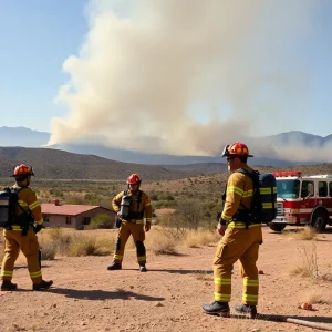 Firefighters in Albuquerque conducting wildfire training in a rural area.