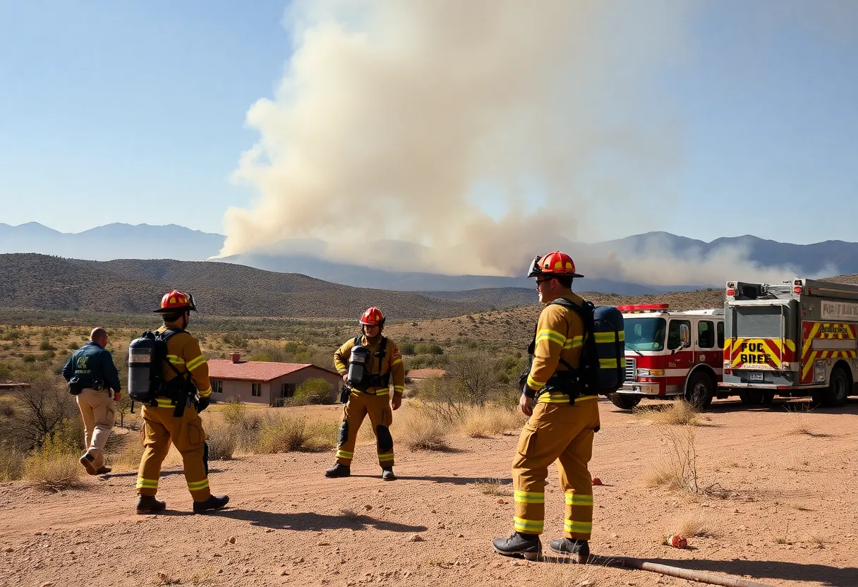 Firefighters in Albuquerque conducting wildfire training in a rural area.