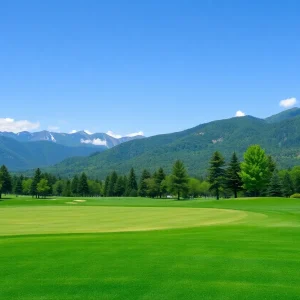 A scenic view of a golf course in Albuquerque, New Mexico.