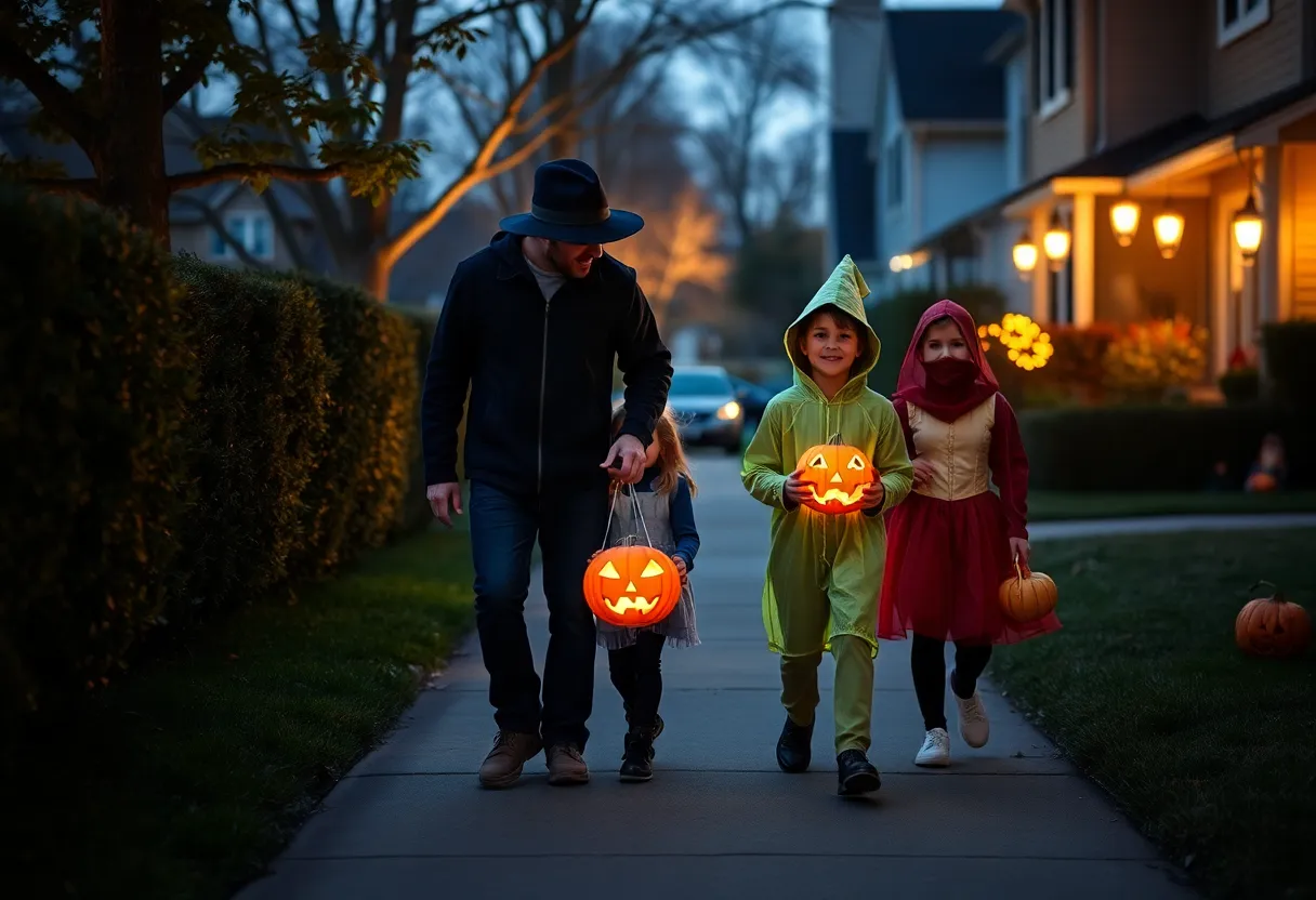 Families celebrating Halloween while following safety guidelines in Albuquerque.