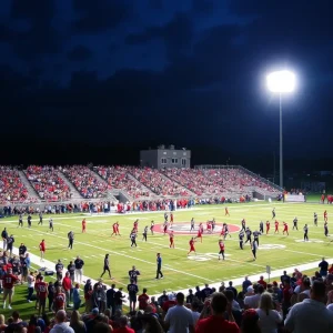 Albuquerque high school football players in action during a game.