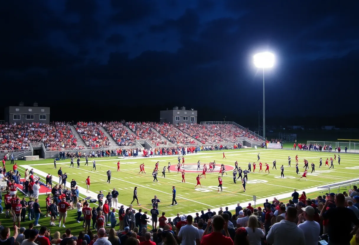 Albuquerque high school football players in action during a game.