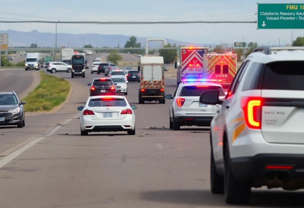 Scene from an Albuquerque hit-and-run crash with emergency services present.