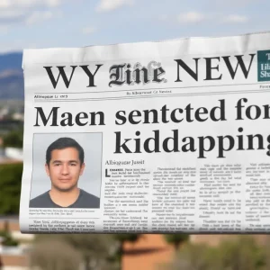 View of Albuquerque with a headline about a kidnapping sentencing.