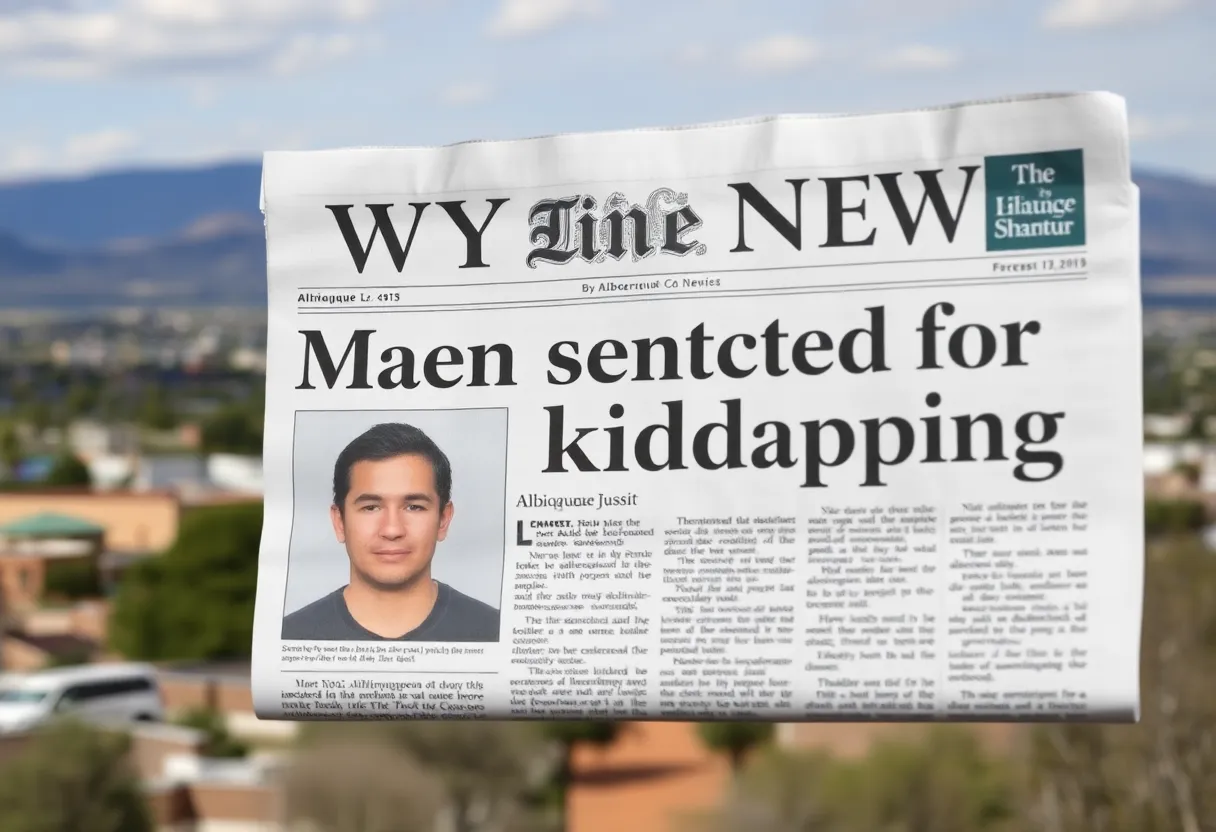 View of Albuquerque with a headline about a kidnapping sentencing.