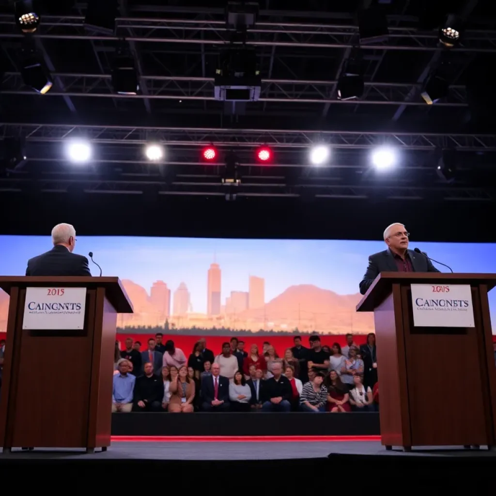 Candidates debating on stage in Albuquerque's mayoral debate