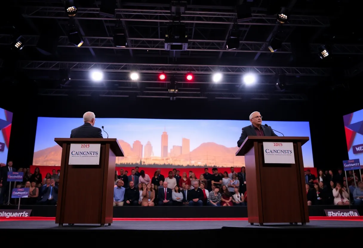 Candidates debating on stage in Albuquerque's mayoral debate