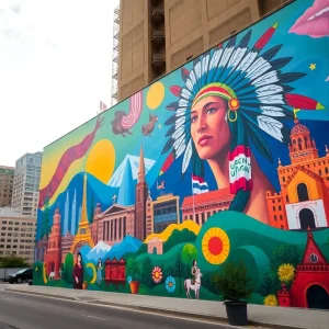 Vibrant mural in Albuquerque showcasing Native American heritage