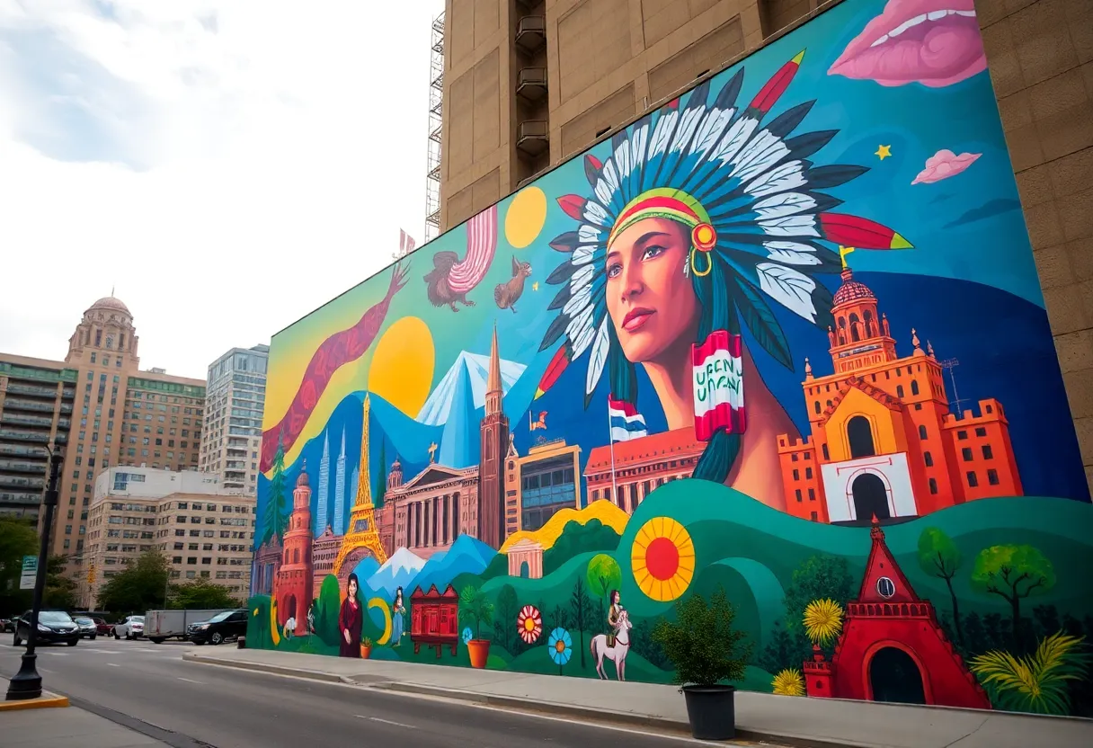 Vibrant mural in Albuquerque showcasing Native American heritage