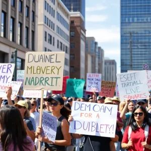 Protesters at the No Kings march in Albuquerque