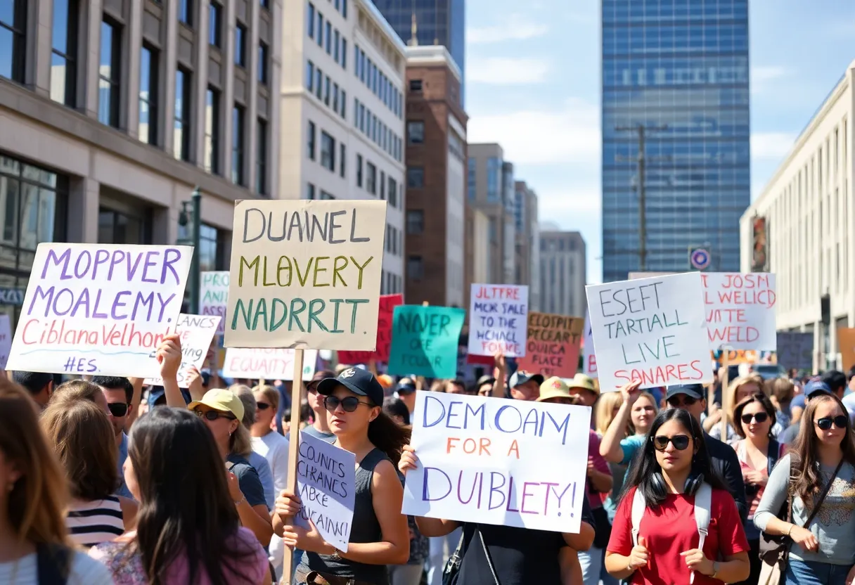 Protesters at the No Kings march in Albuquerque