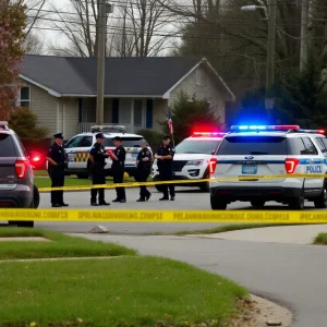Police vehicles and officers at the scene of a standoff on Old Coors Road in Albuquerque