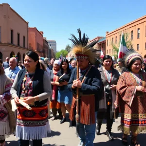 Participants in the Albuquerque prayer walk honoring Indigenous Peoples Day.