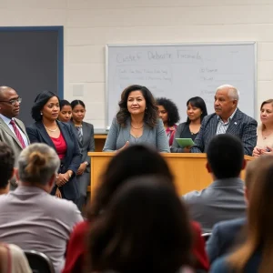 Candidates debating at a public forum for Albuquerque Public Schools election