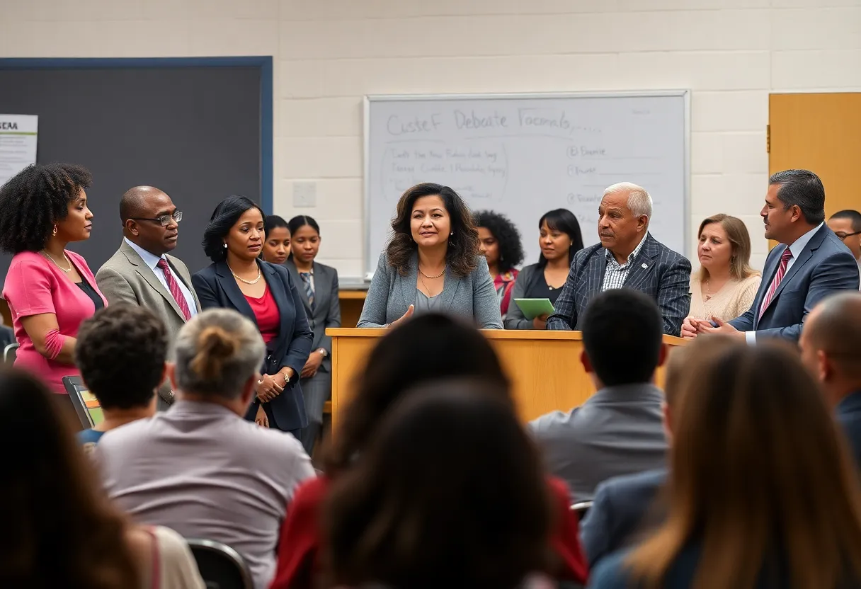 Candidates debating at a public forum for Albuquerque Public Schools election