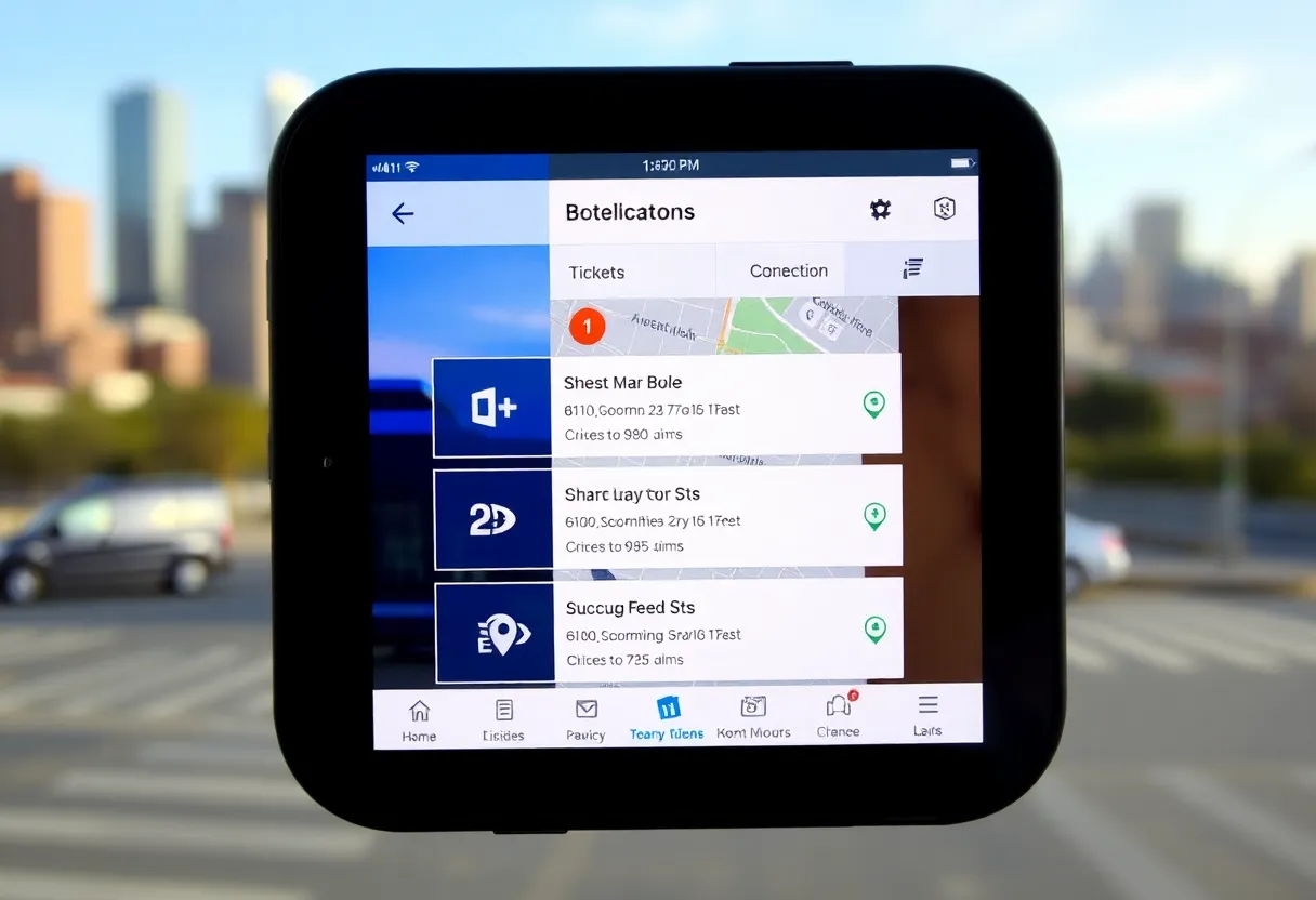 Screenshot of Albuquerque's public transit app showcasing bus tracking features.